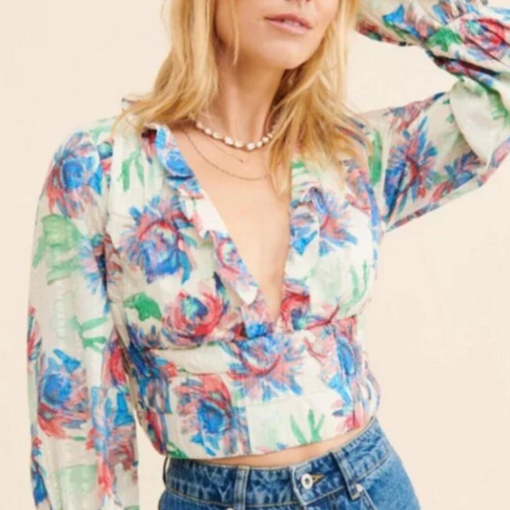 Anthropologie Floral Banded Blouse